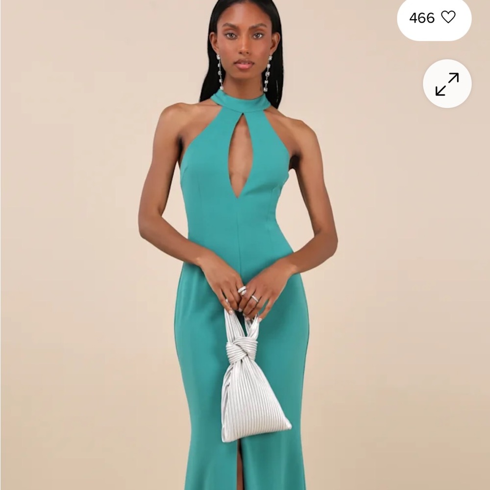 NWT Lulu's Belestina Teal Green Cutout Mock Neck Maxi Dress